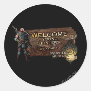 Sticker Rond Bienvenue jeunes chasseurs, à Monster Hunter Tri!