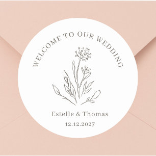 Sticker Rond Bienvenue Mariage Floral Élégant
