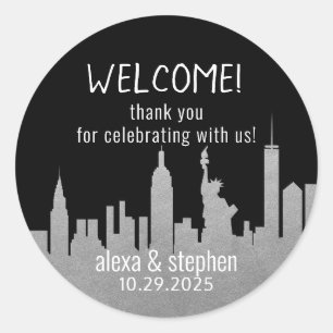 Sticker Rond Bienvenue Mariage New York City NYC Skyline Silver