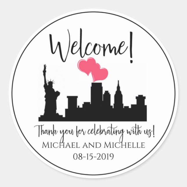 Sticker Rond Bienvenue Mariage Sac Invité New York City NYC (Devant)