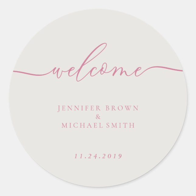 Sticker Rond Bienvenue minimale signature simple rose (Devant)