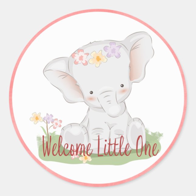 Sticker Rond Bienvenue Petit bébé éléphant (Devant)