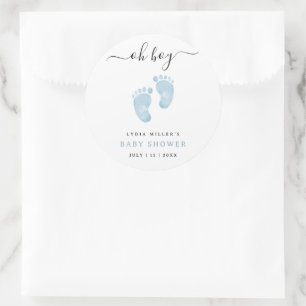 Sticker Rond Bienvenue pour les pieds de bébé bleus Baby Shower