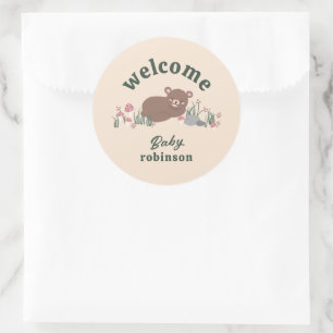 Sticker Rond Bienvenue Sweet Woodland Baby Bear Crème ronde