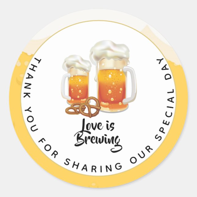 Sticker Rond BIÈRE - L'amour est brasser Mariage ou Fête des ma (Devant)