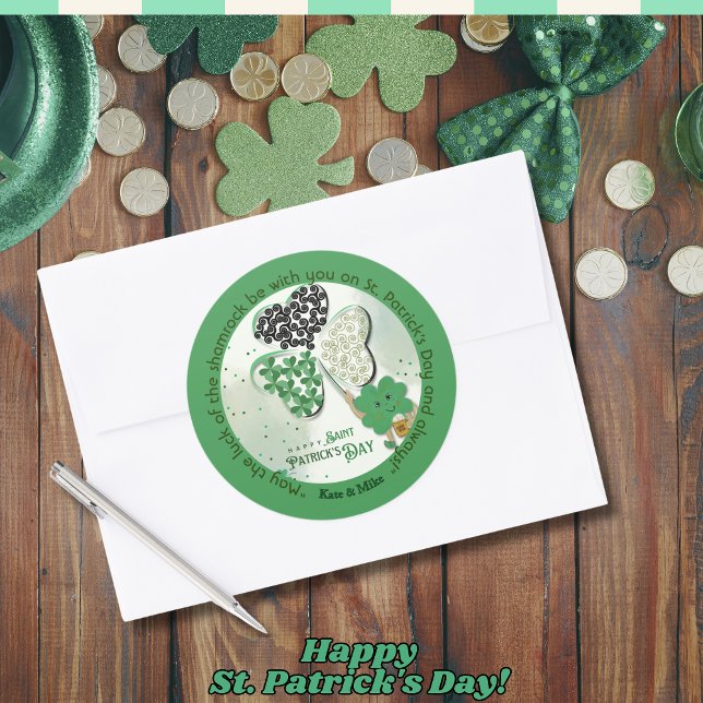 Sticker Rond Bière Shamrock de la fête de ST Patrick (Custom ST Patrick's Day Shamrock Beer Classic Round Sticker)