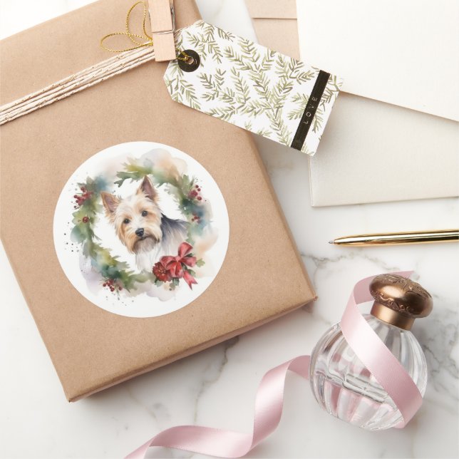 Sticker Rond Biewer Terrier Noël Wreath Festive Pup (Cadeaux)