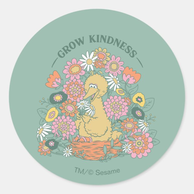 Sticker Rond Big Bird | Grow Kindness Floral Graphic (Devant)
