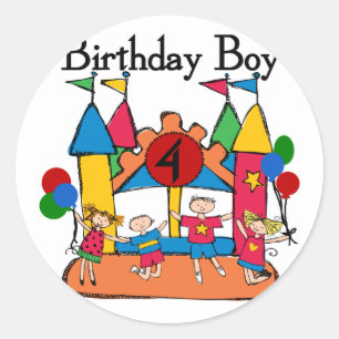 Sticker Rond Big Bounce Boy 4th Birthday Tshirts et cadeaux