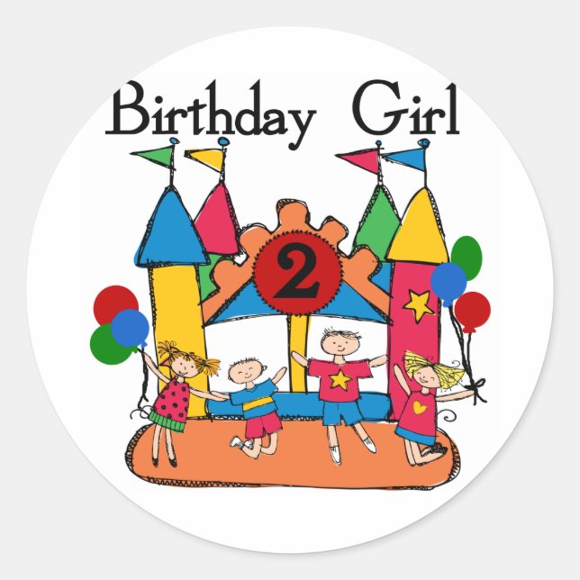 Sticker Rond Big Bounce Girl 2nd Birthday Tshirts et cadeaux (Devant)