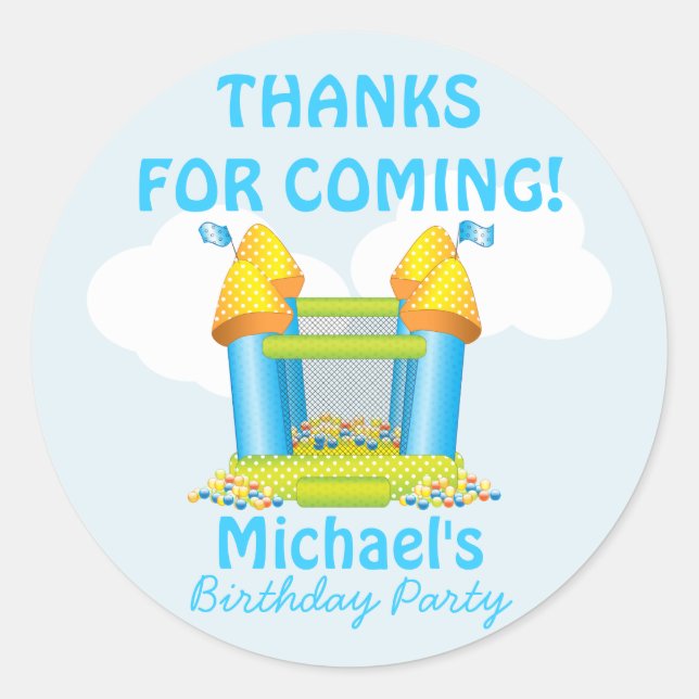 Sticker Rond Big Bouncy Bounce House Anniversaire Faveur Sticke (Devant)