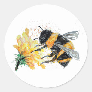Sticker Rond Big Bumble Bee collecte du pollen