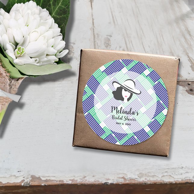 Sticker Rond Big Casquette Derby Fête des mariées Bleu et Vert  (Big hat Derby bridal shower 3" stickers (1-1/2" available, too))