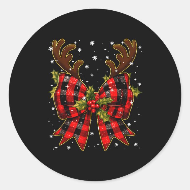 Sticker Rond Big Coquette Plaid Reindeer Christmas Xmas Women G (Devant)