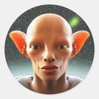 Sticker Rond Big Ears Humain comme Alien dans l'espace