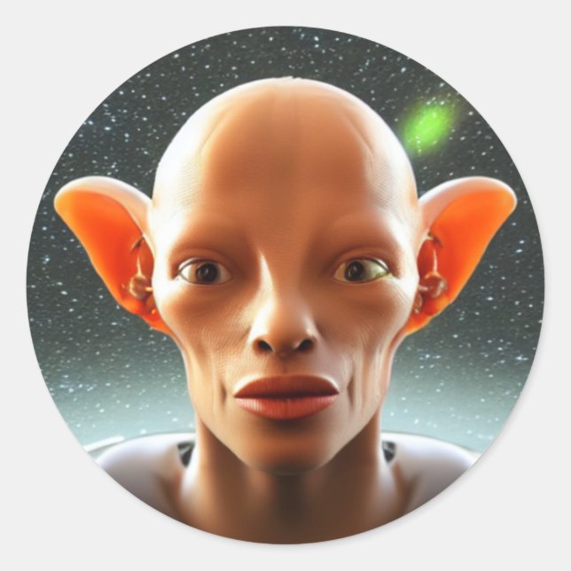 Sticker Rond Big Ears Humain comme Alien dans l'espace (Devant)