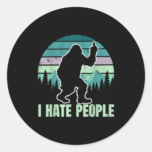 Sticker Rond Big Foot I Hate People Middle Finger Sasquatch Ret (Devant)