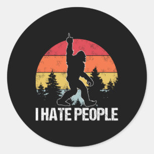 Sticker Rond Big Foot Je déteste les gens du majeur Sasquatch R
