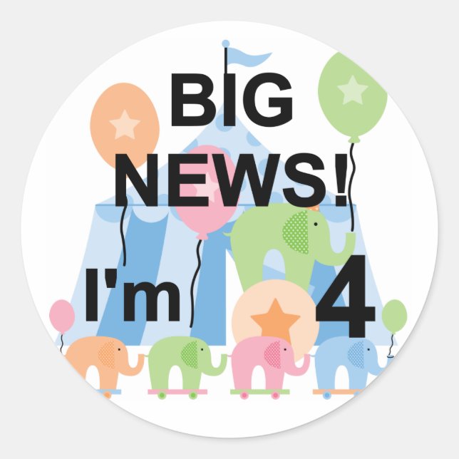 Sticker Rond Big News Circus 4th Birthday T-shirts et cadeaux (Devant)