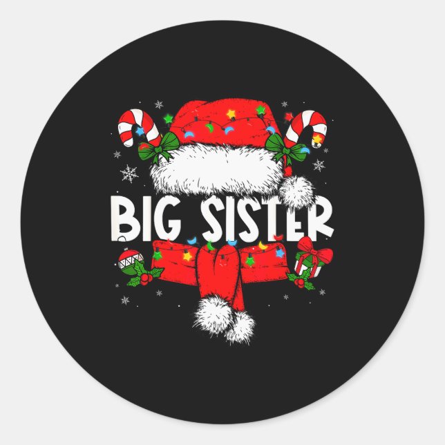 Sticker Rond Big Sister Christmas Pajama Santa Claus Family Mat (Devant)