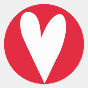 Sticker Rond Big White Heart - Saint-Valentin rouge