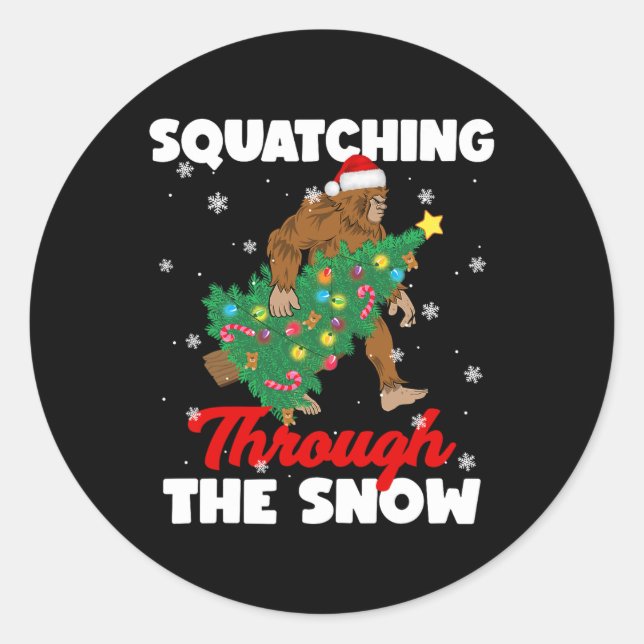 Sticker Rond Bigfoot À Travers Le Sasquatch De Neige Chri (Devant)