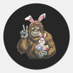 Sticker Rond Bigfoot Bunny Sasquatch Jour de Pâques Mens Garçon