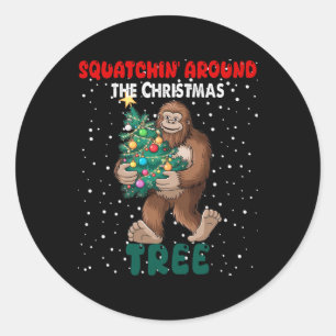 Sticker Rond Bigfoot Christmas Squatchin' autour de Noël