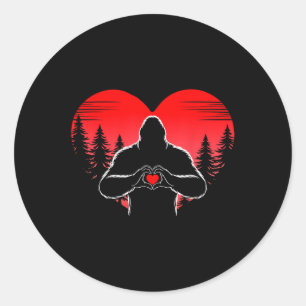 Sticker Rond Bigfoot Coeur heureux Valentines Jour Sasquatch Am