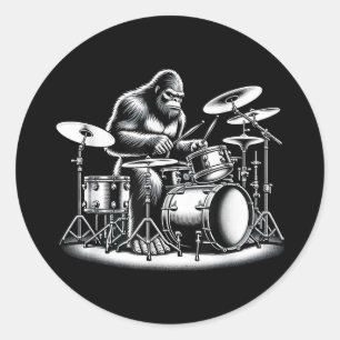 Sticker Rond Bigfoot Drummer Sasquatch Jouer Drums Musicien B