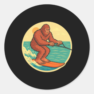 Sticker Rond Bigfoot Eau Ski Vintage Cryptid Beach Graphic