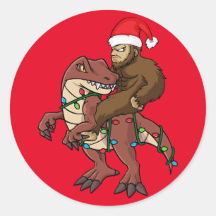 Sticker Rond Bigfoot équitation Dinosaur lumières de Noël