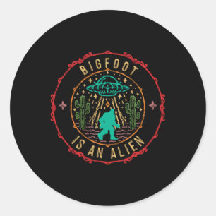 Sticker Rond Bigfoot Est Un Alien Ufo Enduction Aliens Cadeau