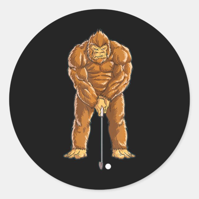 Sticker Rond Bigfoot Golf Club Et Ball Sports Drôle Sasquatch (Devant)