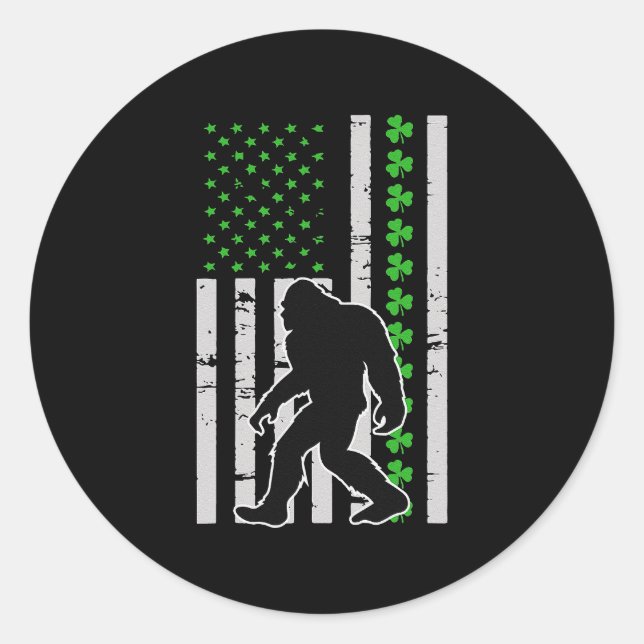Sticker Rond Bigfoot Irish Jour de la Saint Patrick USA Drapeau (Devant)