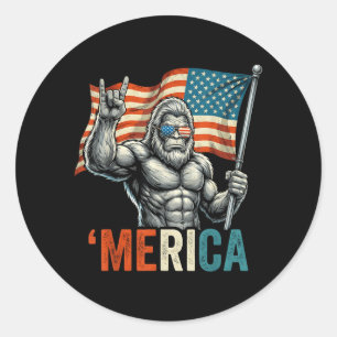 Sticker Rond Bigfoot Merica Rock Drapeau Américain Patriotique
