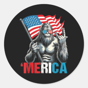 Sticker Rond Bigfoot Merica Rock Drapeau Patriotique Américain
