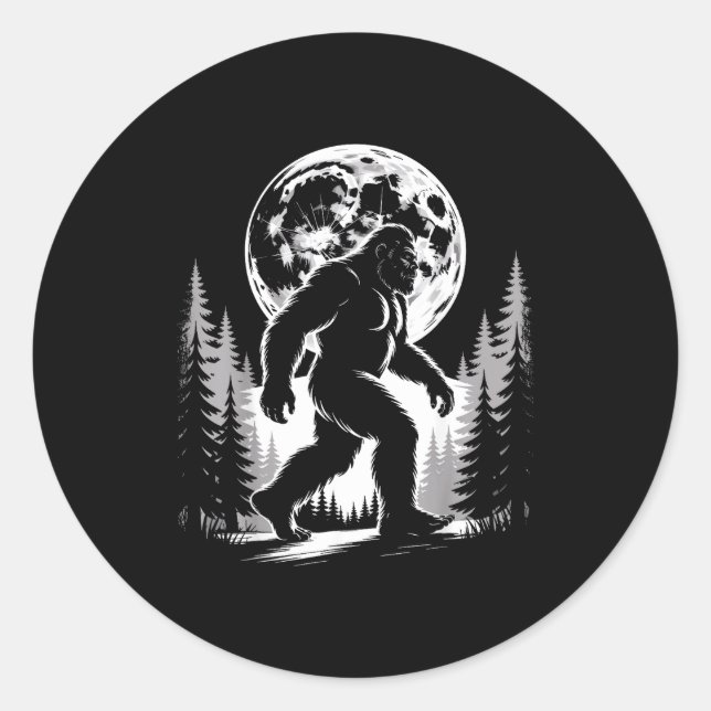 Sticker Rond Bigfoot Moonlight Sasquatch Forest Cryptid Outdoor (Devant)