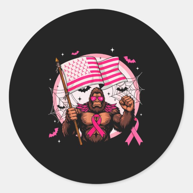 Sticker Rond Bigfoot Nk Ribbon Breast Cancer Awareness Month Wo (Devant)
