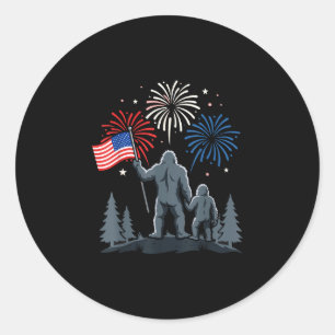 Sticker Rond Bigfoot papa 4 juillet drapeau américain patriotiq