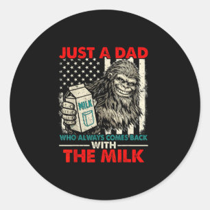 Sticker Rond Bigfoot papa avec le lait drôle de fête des pères