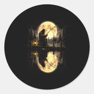 Sticker Rond Bigfoot pêche pleine lune lac réflexion extérieur