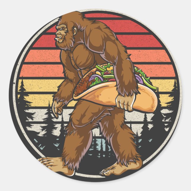 Sticker Rond Bigfoot portant un taco (Devant)