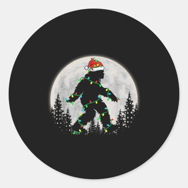 Sticker Rond Bigfoot Santa Christmas Tree Lights Funny Xmas Sas (Devant)