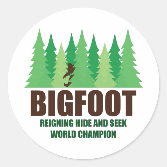 Sticker Rond Bigfoot Sasquatch Cacher et Rechercher Champion du (Devant)