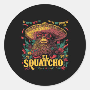 Sticker Rond Bigfoot Sasquatch - Cinco De Mayo Mexicain Sombrer