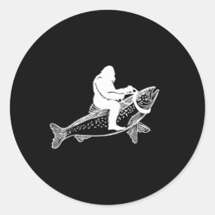 Sticker Rond Bigfoot Sasquatch Voler Pêche Truite Pêcheur Vint