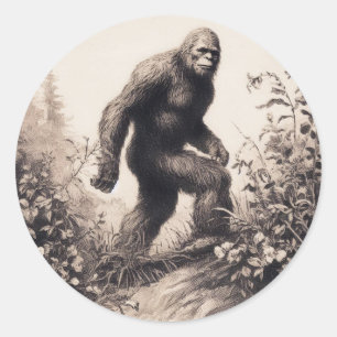 Sticker Rond Bigfoot Vintage Illustration Folklore