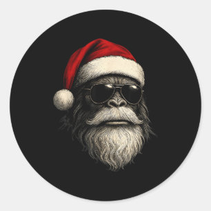 Sticker Rond Bigfoot Visage Lunettes Santa Noël Drôle Xmas Sa