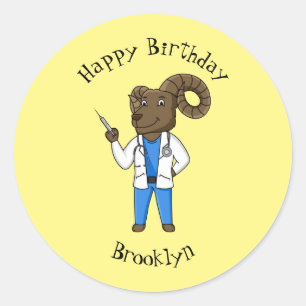 Sticker Rond Bighorn sheep doctor cartoon illustration